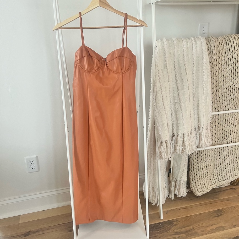 Faux Orange Leather Dress